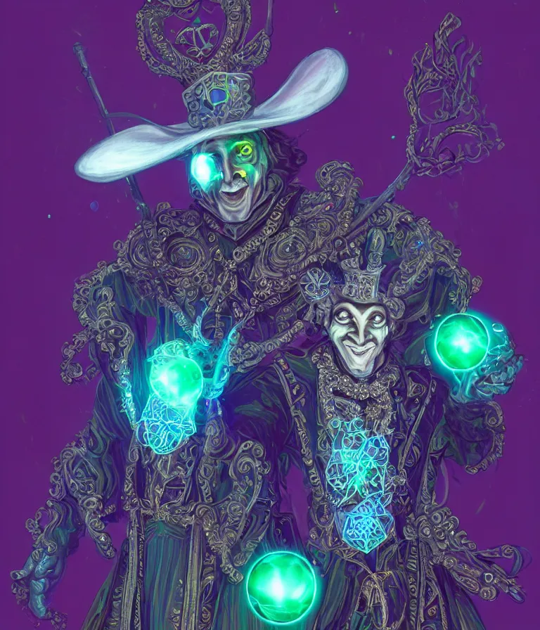 Image similar to front!!! shot of a court jester!!! character, hyperdimensional, bioluminescent hypercubes!!!, dark holography!!!, spectral, chrome, (((intricate))), elegant, highly detailed, centered, (((artstation, concept art, smooth, sharp focus, artgerm, Tomasz Alen Kopera, Peter Mohrbacher, donato giancola, Joseph Christian Leyendecker, WLOP, Boris Vallejo))), mugshot!!!!!, ugly!!!!!!, octane render, nvidia raytracing demo, octane render, nvidia raytracing demo, octane render, nvidia raytracing demo, grainy, muted, 8K, digitalblasphemy, metatron