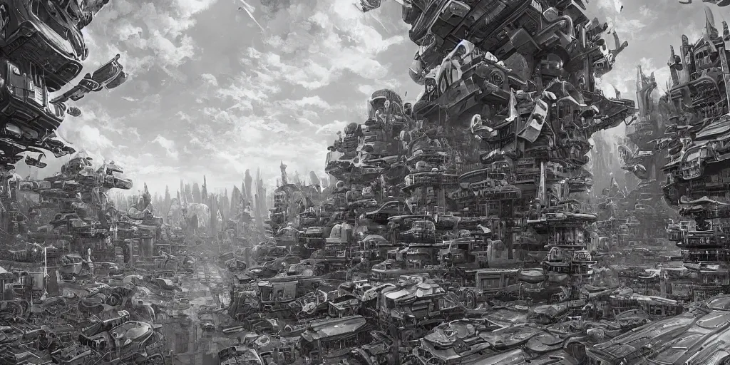 Image similar to highly detailed retro scifi neighborhood in a scifi landscape by feng zhu, perfect geometry, hyper - detailed, sharp, beautiful, desaturated, oil on canvas