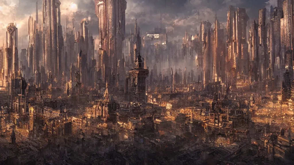 Image similar to ancient medieval city in cyberpunk style, fantastical epic, hyperrealistic, highly detailed, 4 k hd