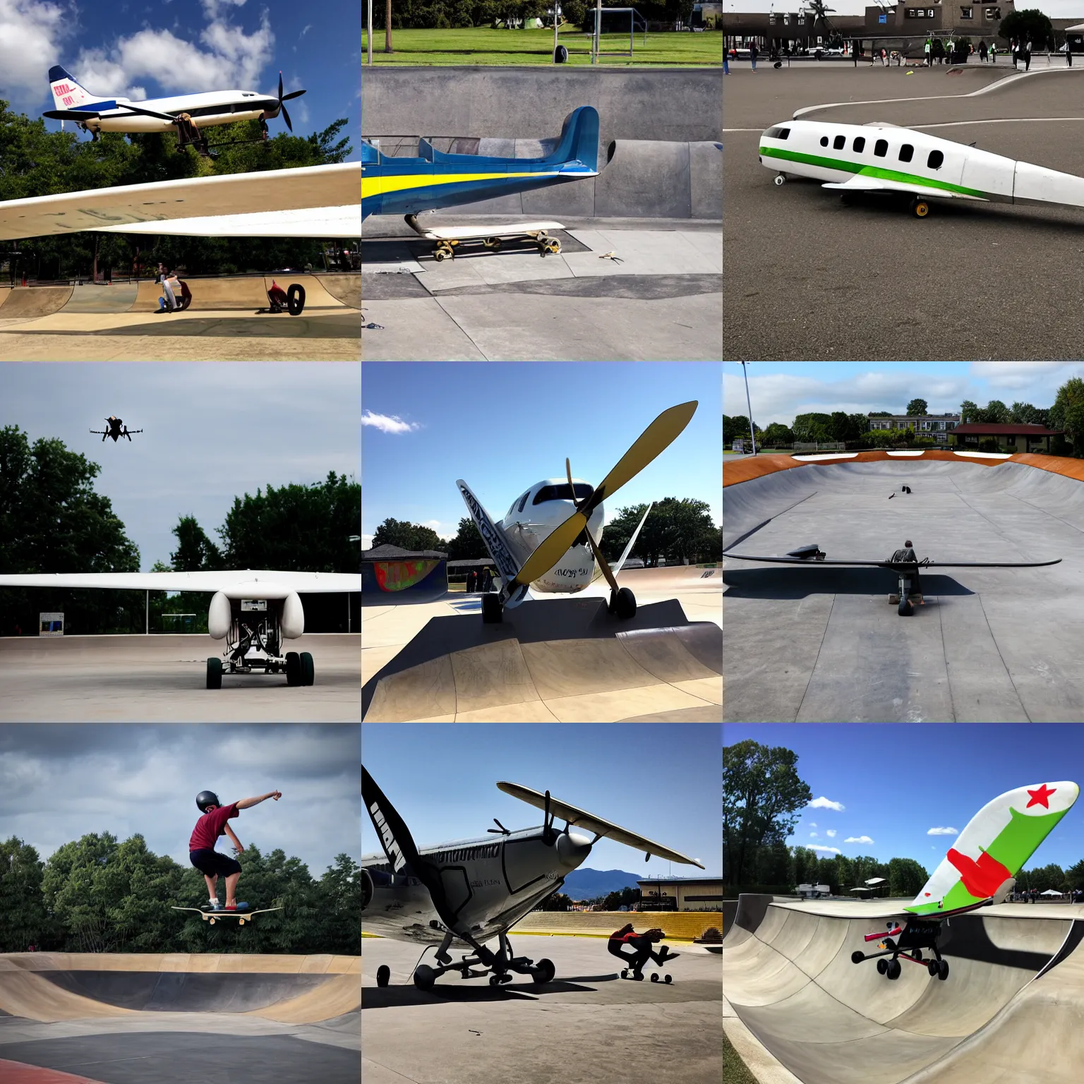 Prompt: a plane at a skatepark