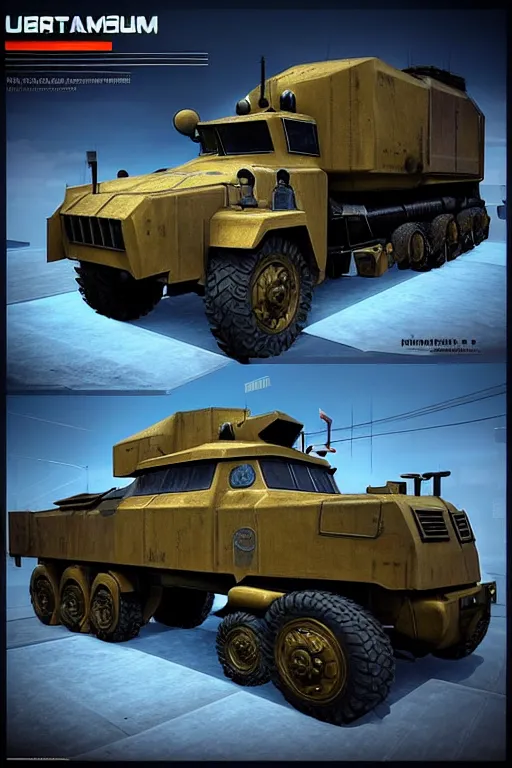 Image similar to “ cybertruck in war thunder game. front on, symmetrical. industrial design. good design award, innovative product concepts, most respected design, amazing depth, glowing, golden ratio, 3 d octane cycle unreal engine 5, volumetric lighting, cinematic lighting, cgstation artstation concept art ”