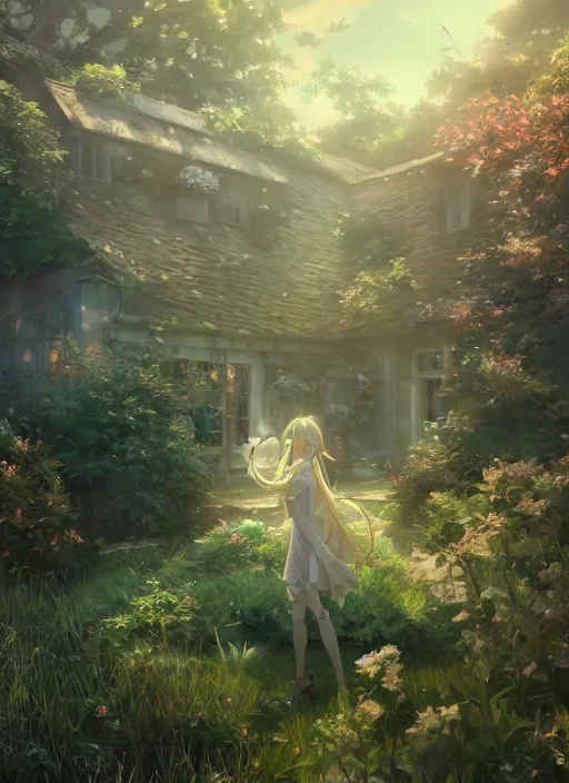 Prompt: a portrait of the emerald herald in the garden, intricate, tone mapped, ambient lighting, highly detailed, digital painting, concept art, sharp focus, by makoto shinkai and akihiko yoshida and wlop