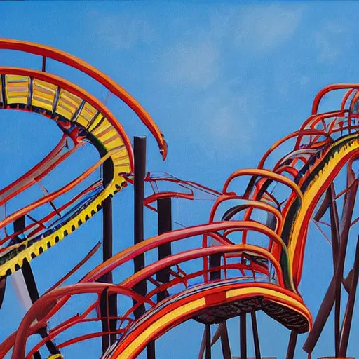 Prompt: a hyperrealistic painting of a futeristic rollercoaster designed to torture its riders by Richard Corben,