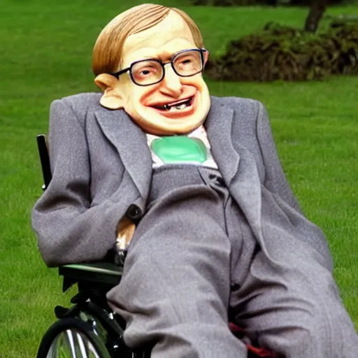 Image similar to Stephen Hawking as a garden gnome, a garden gnome resembling Stephen Hawking