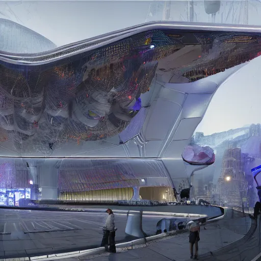 Image similar to sci-fi wall structure on the coronation of napoleon painting and photogrammetry point cloud digital billboard in the middle, unreal engine 5, keyshot, octane, artstation trending, ultra high detail, ultra realistic, cinematic, 8k, 16k, in style of zaha hadid, colors in style of nanospace Michael Menzelincev, colors in style of the Blade Runner 2049, in plastic, dark, tilt shift,