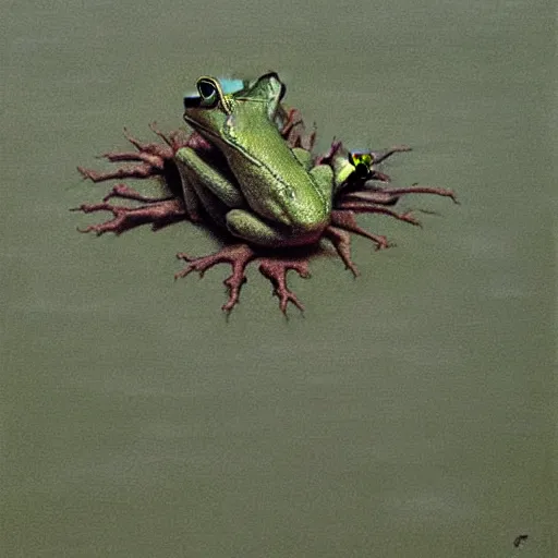 Image similar to frog, painting by Zdzislaw Beksinski