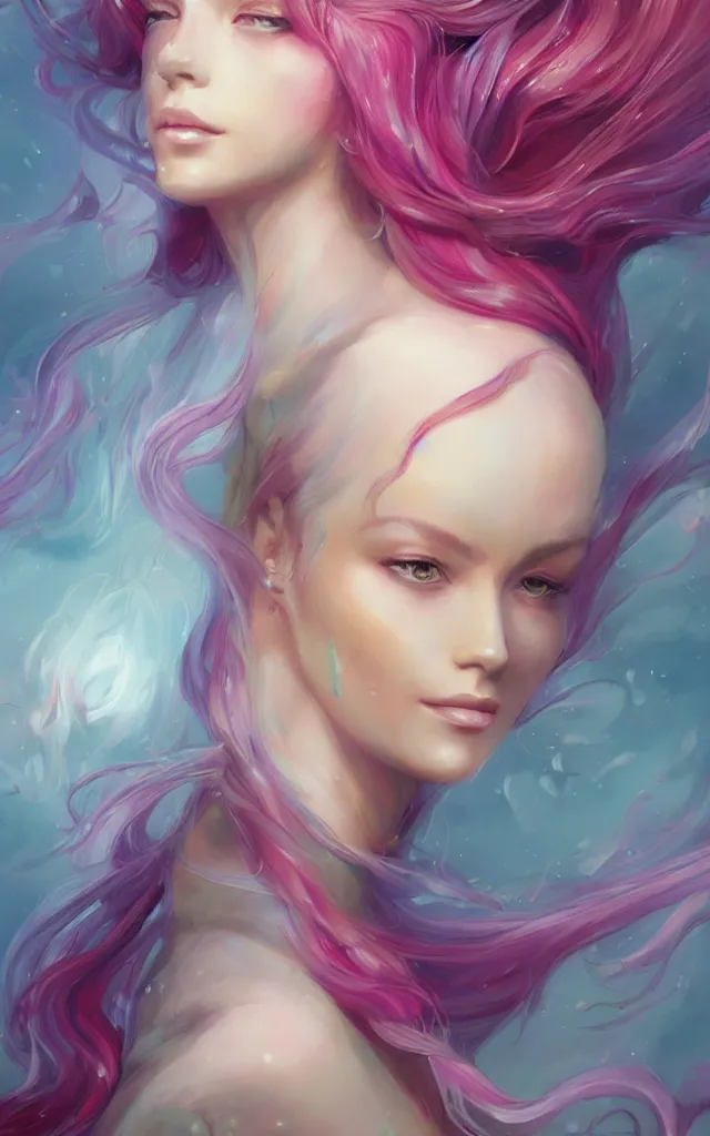 Image similar to a colorful and provenance illustrations painting of the fantasy female who with floral wing, highly detailed, her hair made of hair made of air wind and curling smoke, mist, dust, genie, spirit fantasy concept art, art by charlie bowater and ketner, jeremiah, trending on artstation.