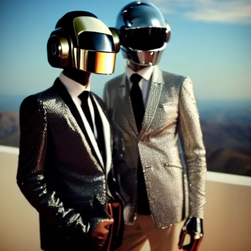 Prompt: Daft Punk pondering their orbs