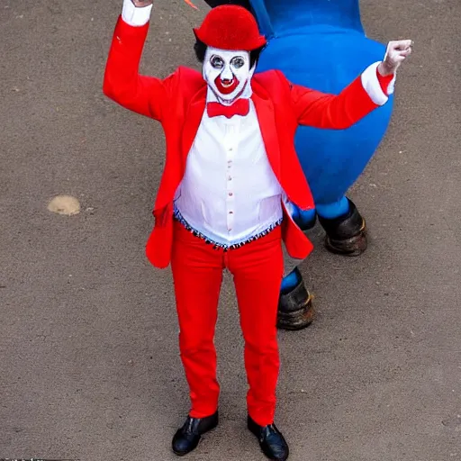 Prompt: emmanuel macron as a clown in a circus, full body shot, highly - detailed, sharp focus, award - winning