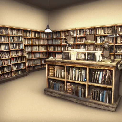 Image similar to unreal engine render of an old, dusty bookstore