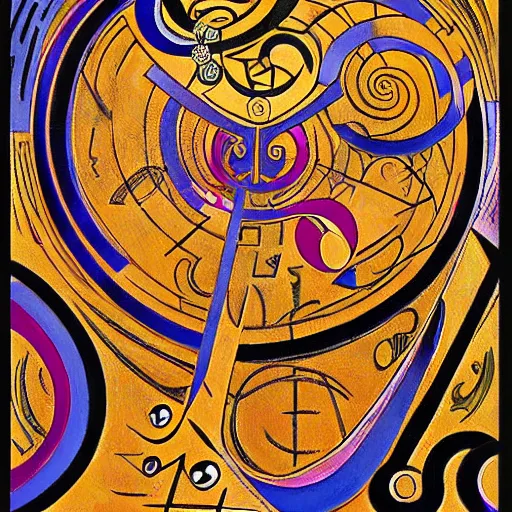 Image similar to maze labyrinth steampunk by albert gleizes and by hilma klint, hd, artstation, fluid colors, drip