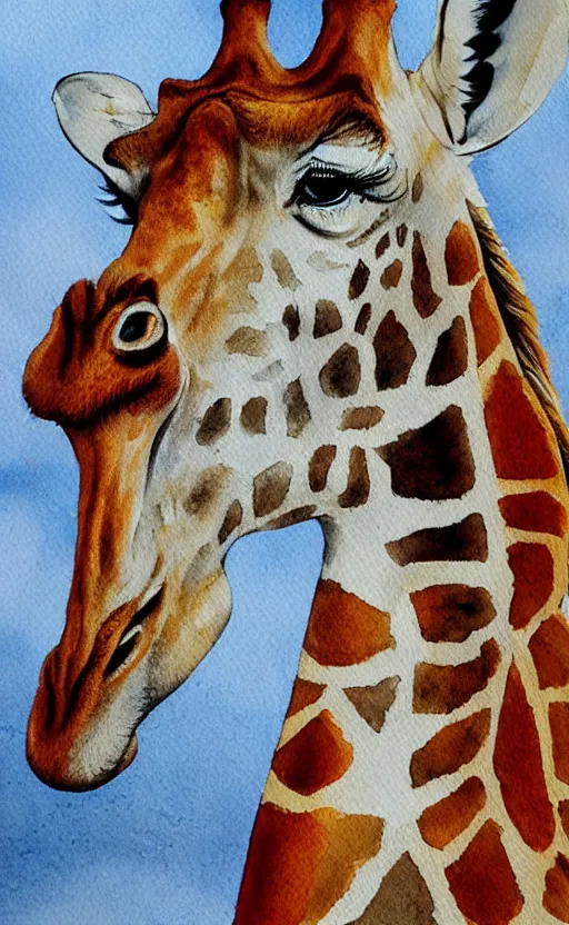 Image similar to aquarell painting of a giraffe, white background