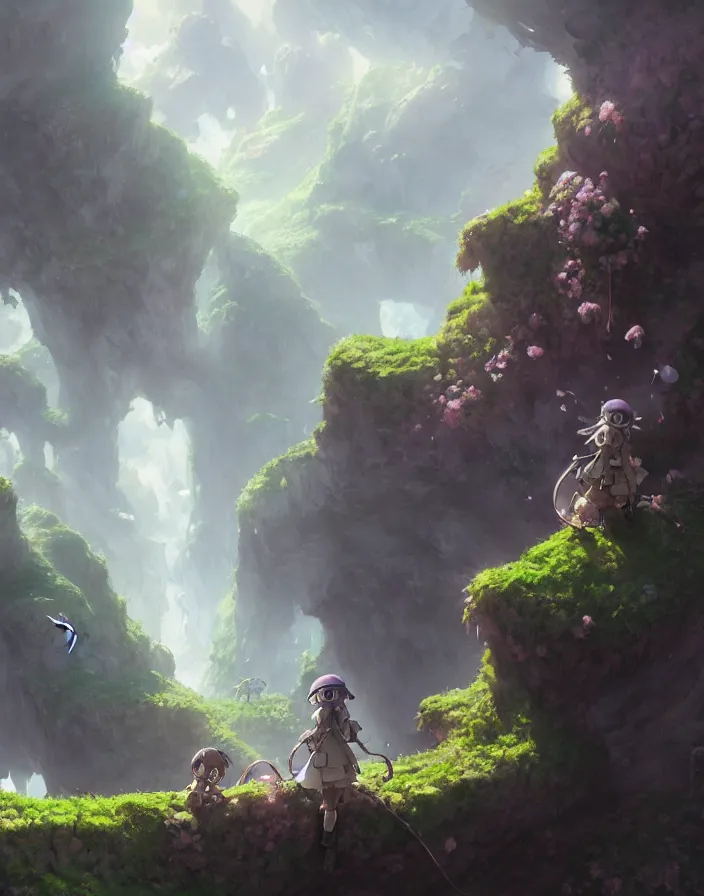 Image similar to made in abyss concept art wlop James Jean Marc Simonetti trending on artstation hyperdetailed Unreal Engine 4k 8k ultra HD