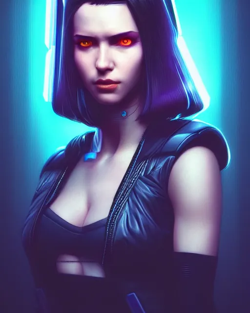 Prompt: portrait of a woman, cyberpunk, face, realistic, cute, fine details, Blade Runner, Cyberpunk 2077, vaporwave, shaded lighting, by artgerm and Villeneuve, artstation, deviantart