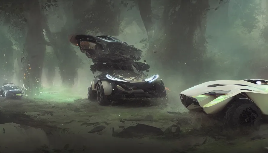 Image similar to a beautiful concept design of a supercar converted into offroad suv by cory loftis, fenghua zhong, ryohei hase, ismail inceoglu and ruan jia. volumetric light, detailed, octane render, midsommar