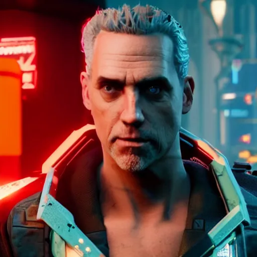 Prompt: Jordan Peterson in cyberpunk 2077, game screenshot