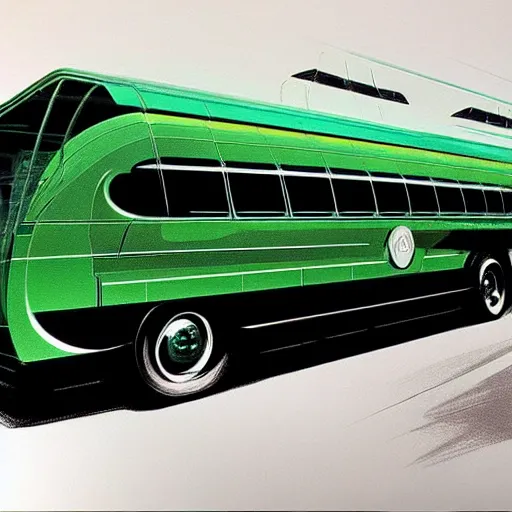 Prompt: concept art for a bus that releases green clouds of poisonous gas, painted by syd mead, high quality