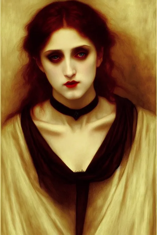 Prompt: vampire in big hate, painting by rossetti bouguereau, detailed art, artstation