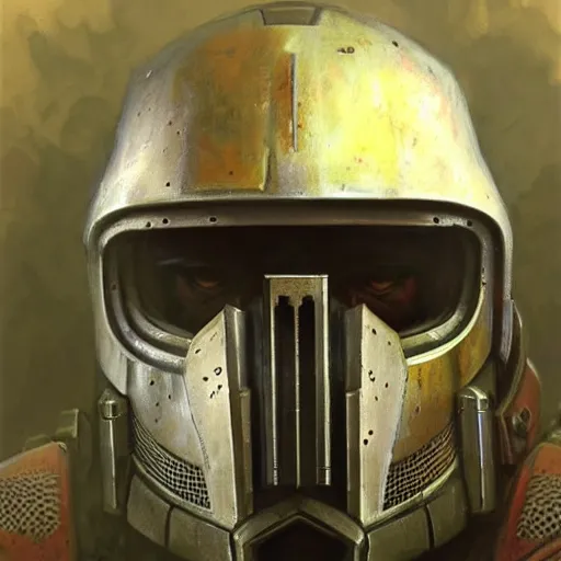 Image similar to the doomslayer with energy armor as a realistic scifi knight, closeup portrait art by donato giancola and greg rutkowski, vintage retro scifi, realistic face, digital art, trending on artstation, symmetry!!