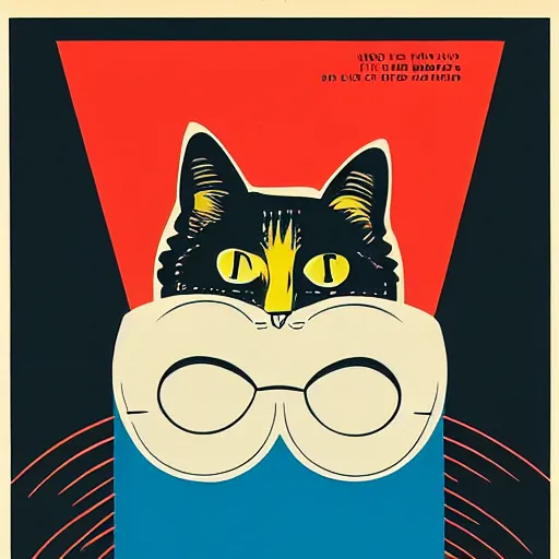 Prompt: Bauhaus poster of a cat watching the end of the world, by Saul Bass