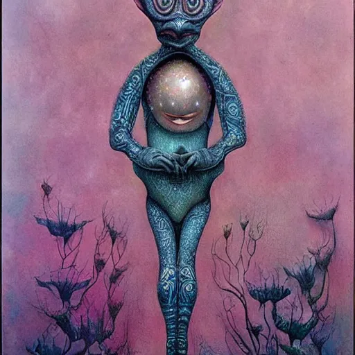 Image similar to portrait of surreal alien, artwork by Daniel Merriam,