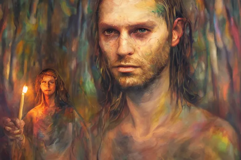 Image similar to full-length portrait of psychedelic shaman under fire light, highly detailed, sharp focused, ultra realistic digital concept art by Alyssa Monks, Charlie Bowater