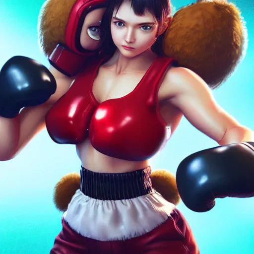 Image similar to a beautiful woman fighting a teddy bear in a boxing ring, made by Stanley Artgerm Lau, WLOP, Rossdraws, ArtStation, CGSociety, concept art, cgsociety, octane render, trending on artstation, artstationHD, artstationHQ, unreal engine, 4k, 8k,