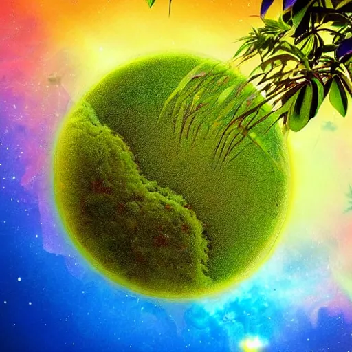 Prompt: award-winning photo of an alien planet, with lush plant and animal life. Detailed, colorful, depth of field