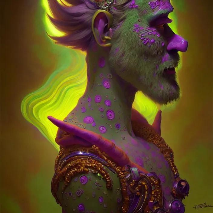 Image similar to psychedelic Sully from Monster’s Inc., Pixar, diffuse lighting, fantasy, intricate, elegant, highly detailed, lifelike, photorealistic, digital painting, artstation, illustration, concept art, smooth, sharp focus, art by John Collier and Albert Aublet and Krenz Cushart and Artem Demura and Alphonse Mucha