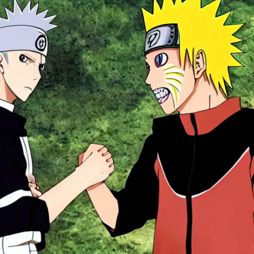 Prompt: naruto uzumaki meeting ichigo kurosaki in the hokage castle, anime