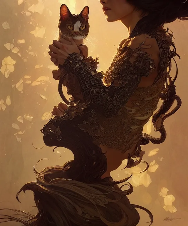 Image similar to A very angry cat, fantasy, intricate, elegant, highly detailed, digital painting, artstation, concept art, smooth, sharp focus, illustration, art by artgerm and greg rutkowski and alphonse mucha