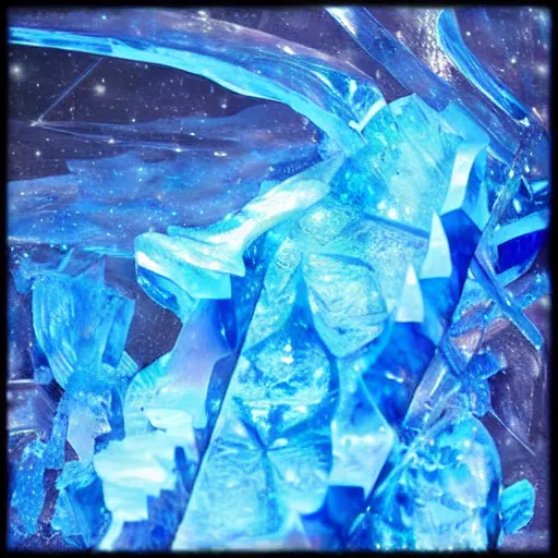 Image similar to abstract carved crystal sculpture of a nebula made of blue ice