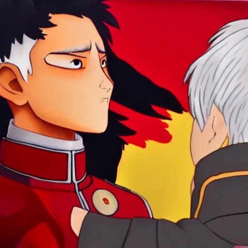 Image similar to oil painting of todoroki shouto meeting prince zuko, jm animation