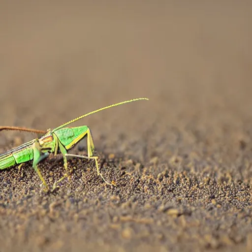 Prompt: deceased grasshopper in the desert covered by a thin layer of sand