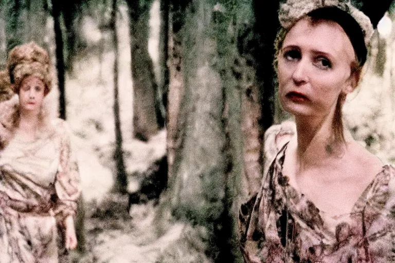 Image similar to a movie still by walerian borowczyk, forest, technicolor, high definition, remastered, wide angle, 7 0 mm, wide shot, cinematic