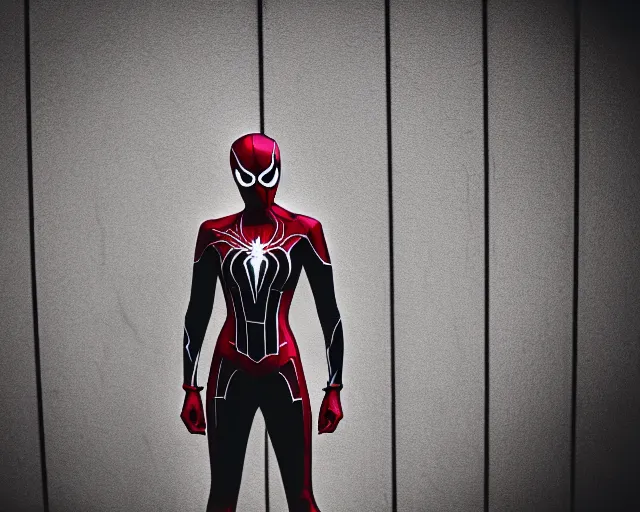 Prompt: iron spider suit, lomography lady grey