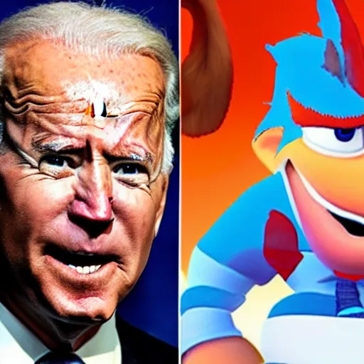 Prompt: Joe Biden as Crash Bandicoot