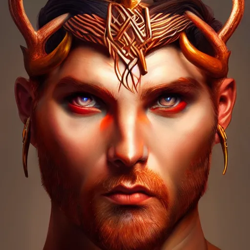 Image similar to Dramatic portraiture of Uuen, the Pictish god of stags, mixed media, trending on ArtStation, by Viktor Vasetnov and ArtGerm, luminism