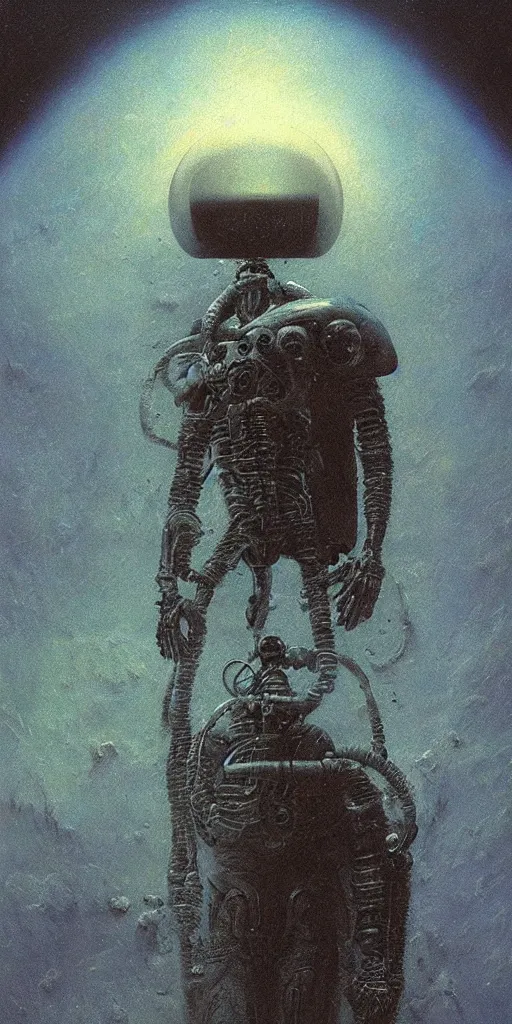 Image similar to alien astronaut, by beksinski, dynamic composition, dramatic lighting, hyperrealistic, ultra detailed, nitro colors