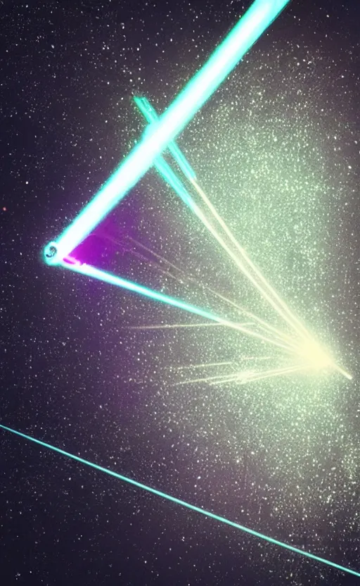 Image similar to “ geometric laser gun, floating in dark space ”