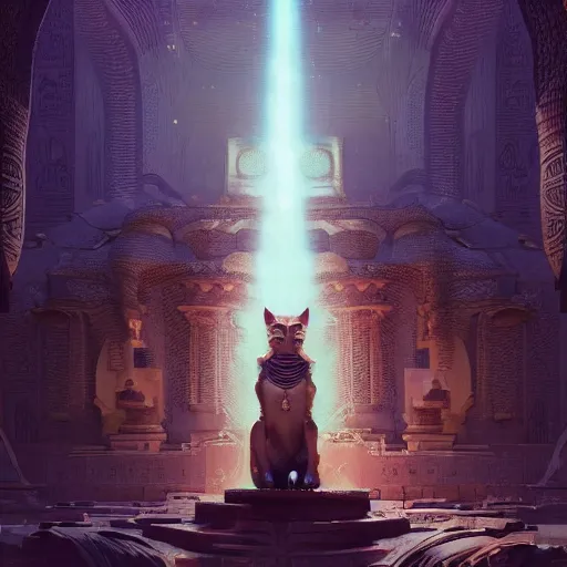 Image similar to highly detailed portrait of sekhmet the egyptian goddess, intricate alien technology, stephen bliss, unreal engine, fantasy art by greg rutkowski, loish, rhads, ferdinand knab, makoto shinkai and lois van baarle, ilya kuvshinov, rossdraws, tom bagshaw, global illumination, radiant light, detailed and intricate environment