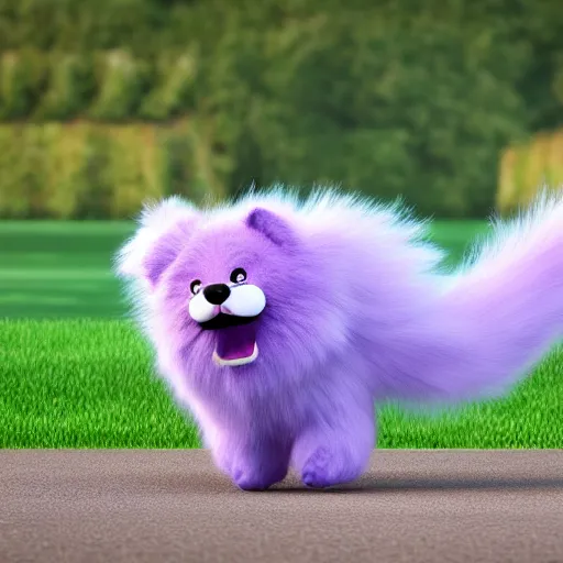 Prompt: purple fluffy animal running happily, hyperrealistic 4 k ultra detail 3 d render