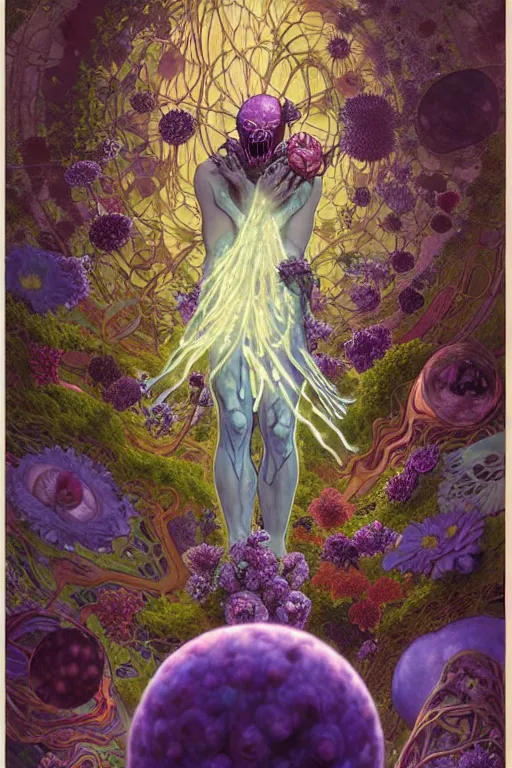 Image similar to the platonic ideal of flowers, rotting, insects and praying of cletus kasady carnage thanos dementor wild hunt doctor manhattan chtulu mandelbulb mandala ponyo spirited away davinci, d & d, fantasy, ego death, decay, dmt, psilocybin, art by artgerm and greg rutkowski and alphonse mucha