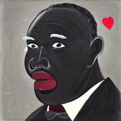 Image similar to a fatherly, aquiline nose, wide forehead, round face, XXL , loving, caring, generous, ever-present, humble, wise elder from Kenya with a friendly expression in a grey suit and red tie painted by Kara Walker . Fatherly/daddy, focused, loving, leader, relaxed,. ethereal lights, details, smooth, sharp focus, illustration, realistic, cinematic, artstation, award winning, rgb , unreal engine, octane render, cinematic light, macro, depth of field, blur, red light and clouds from the back, highly detailed epic cinematic concept art CG render made in Maya, Blender and Photoshop, octane render, excellent composition, dynamic dramatic cinematic lighting, aesthetic, very inspirational, arthouse.