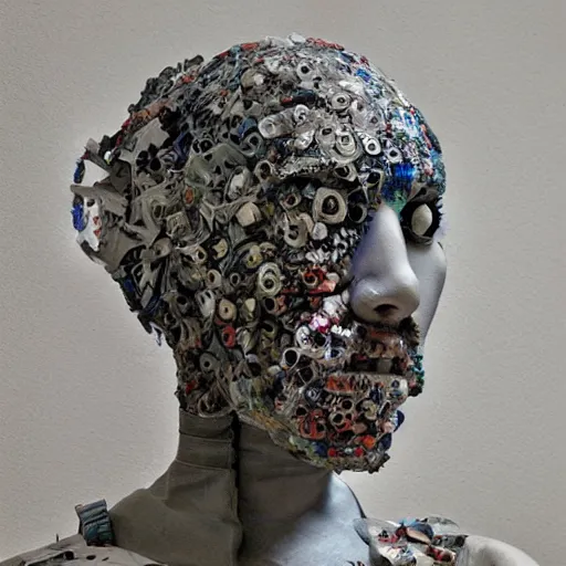 Prompt: empathy emerging in artificial intelligence. studio. papier - mache