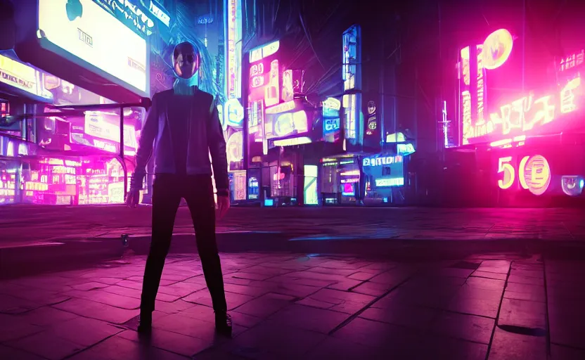 Image similar to a 3 d render of a person standing in the metaverse, cyberpunk with lights and electricity and neon, bokeh, canon 5 0 mm, cinematic lighting, volumetric light, octane, octane render, redshift render