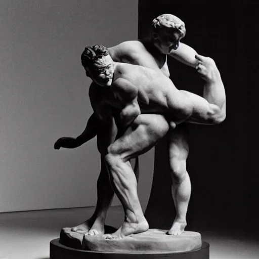 Image similar to conan o'brien and andy richter wrestling, by rodin, marble