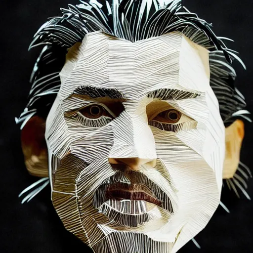 Prompt: a cut paper sculpture of johnny depp