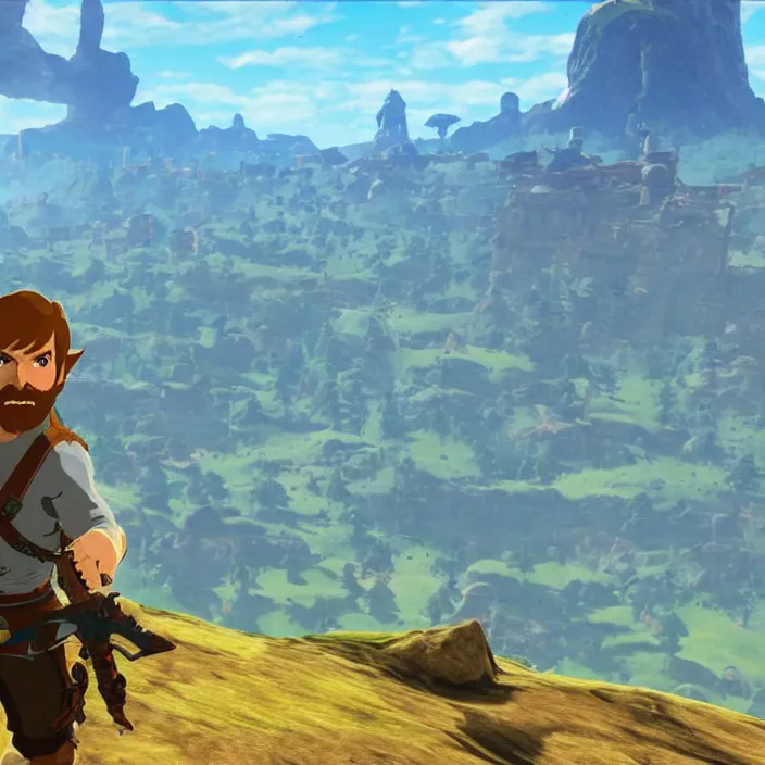 Prompt: Chuck Norris in The Legend of Zelda Breath of the Wild, detailed screenshot