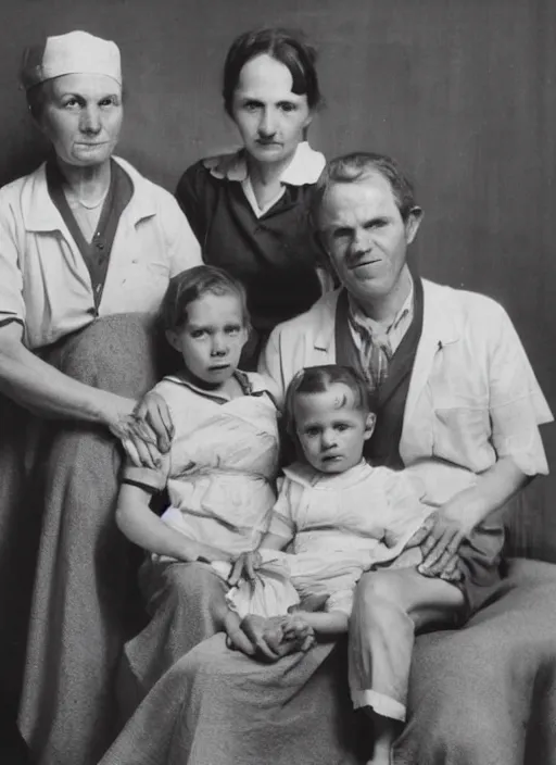 Prompt: old lost footage in black and white of a family of nurses ,hyper realistic 8K HD real life photo